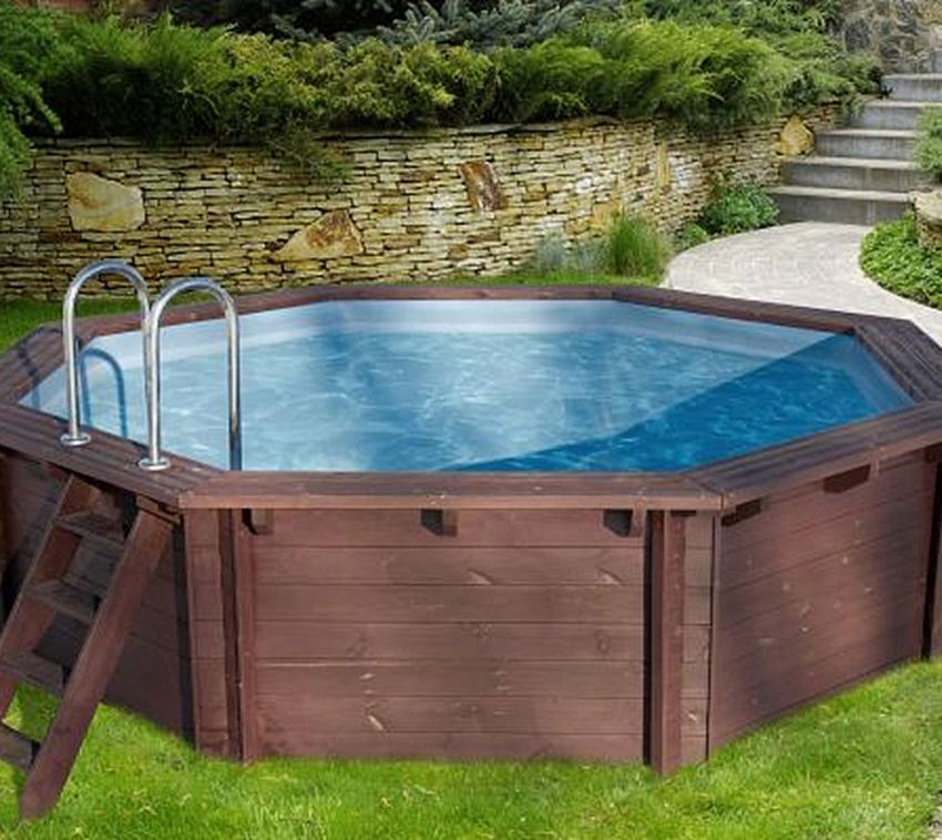 Interline Summer Holz Schwimmbad Bali Set 2 natur Ø655x136 cm Inkl. Winterabdeckung