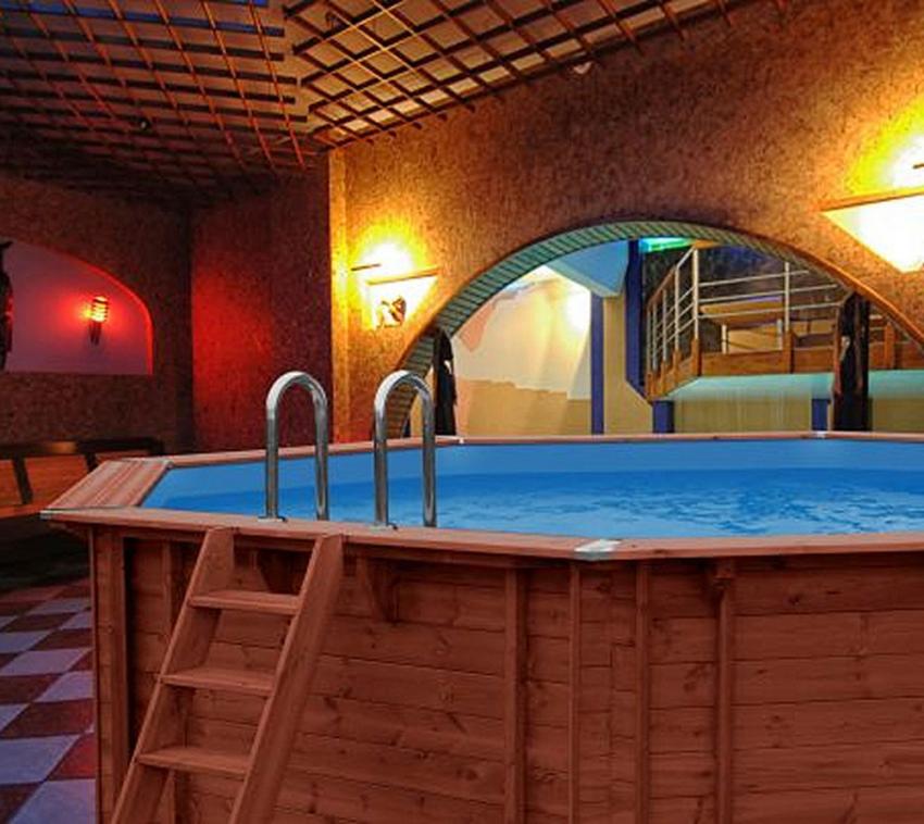 Interline Summer Holz Schwimmbad Bali Set 1 natur Ø655x136 cm Inkl. 5 teiliges Zubehörpaket und Winterabdeckung