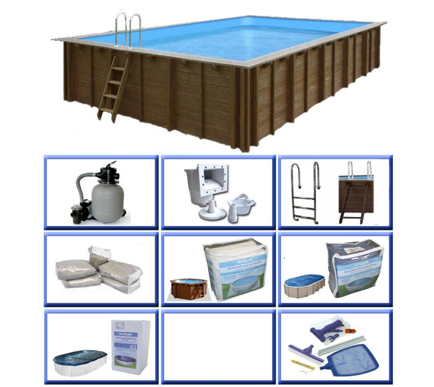 Interline Summer Holz Schwimmbad Bali Set 3 braun 790x400x138 cm Inkl. 5 teiliges Zubehörpaket und Winterabdeckung