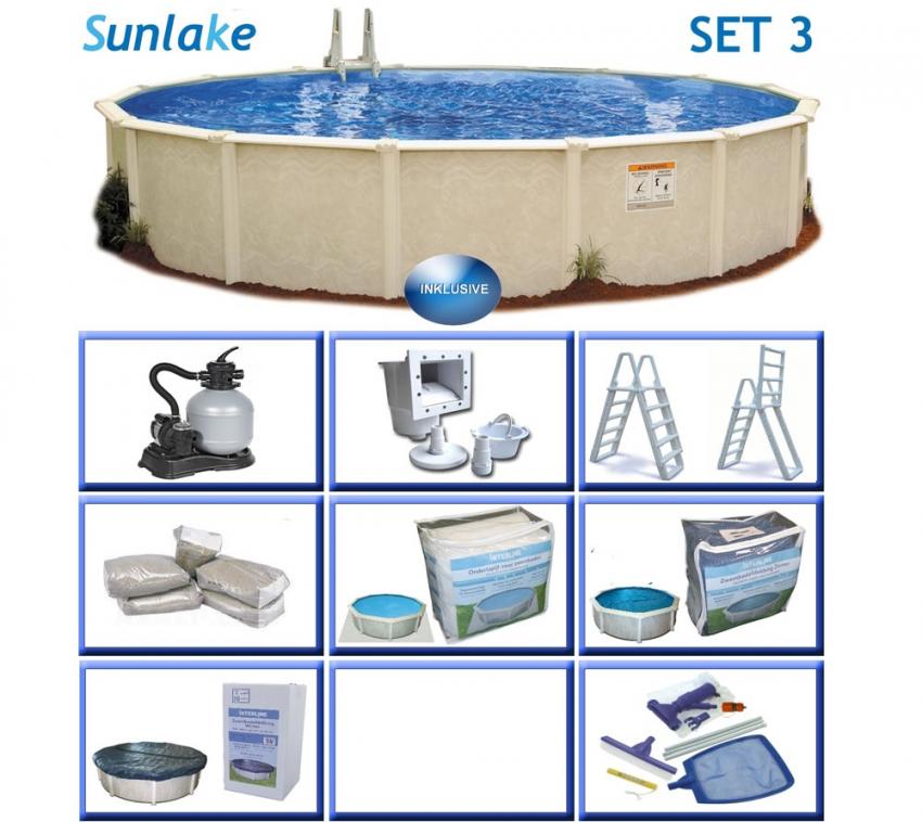 Interline Summer Stahl Schwimmbad Sunlake Set 3 weiß Ø360x132 cm inkl. 5 teiliges Zubehörpaket und Winterabdeckung