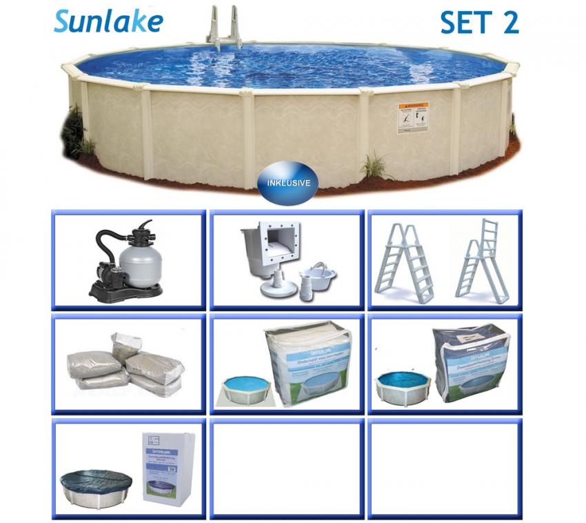 Interline Summer Stahl Schwimmbad Sunlake Set 2 weiß Ø460x132 cm Inkl. Winterabdeckung