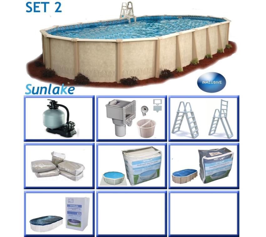 Interline Stahl Schwimmbad Sunlake Set 2 blau 730x360x132 cm Inkl. Winterabdeckung