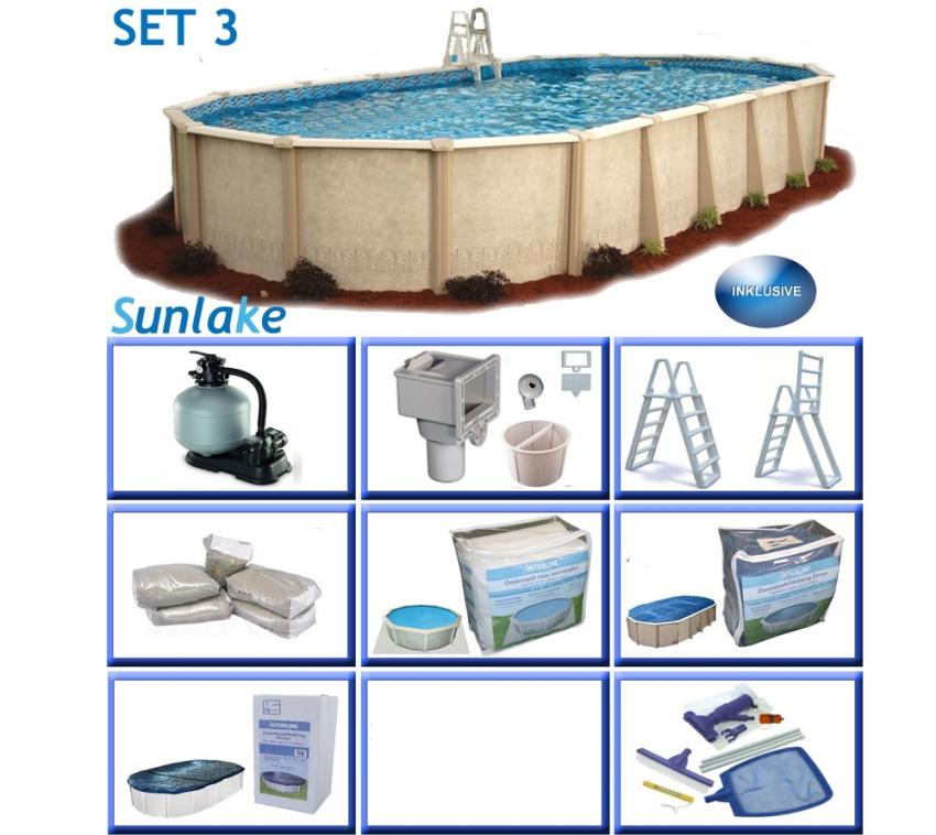 Interline Summer Stahl Schwimmbad Sunlake Set 3 blau 730x360x132 cm Inkl. 5 teiliges Zubehörpaket und Winterabdeckung