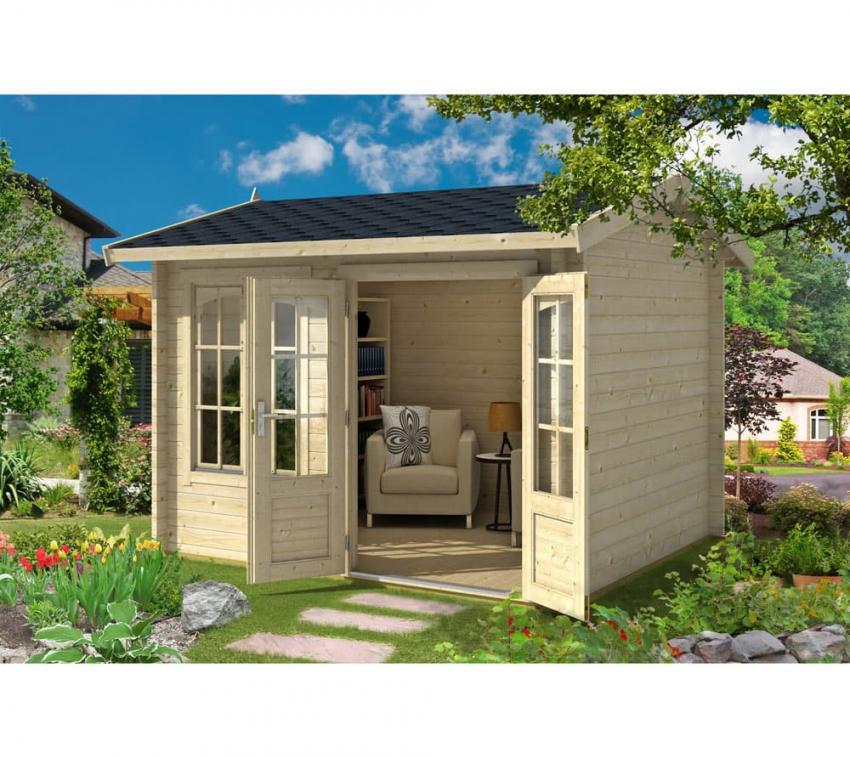 Lasita Maja Holz Gartenhaus Alex 340x308x245 cm Lichtgrau