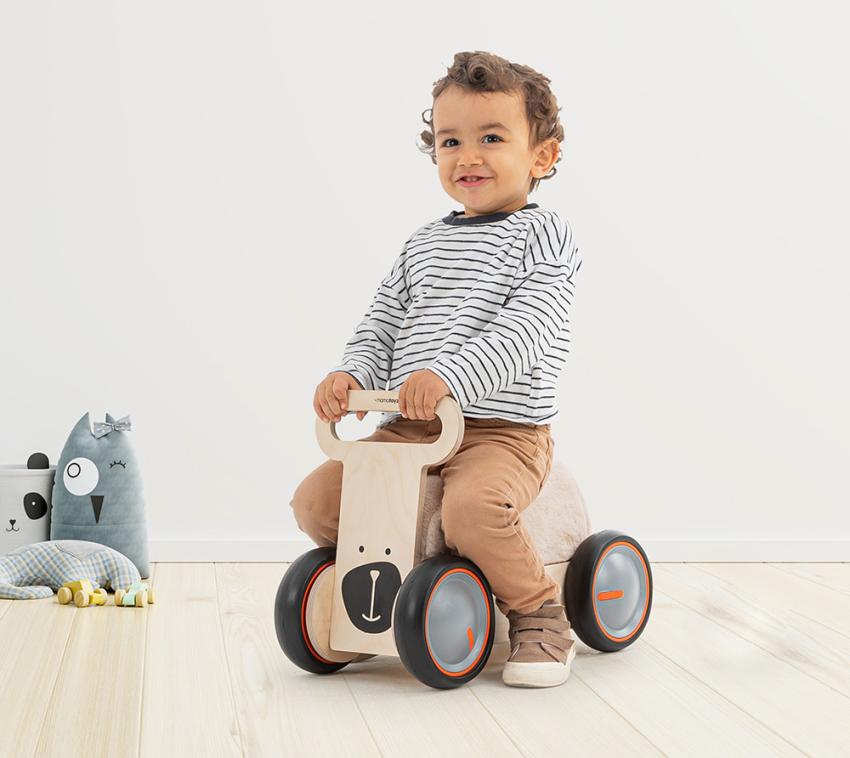 MamaToyz Holz Rutschauto & Lauflernwagen Bär | Natur | 47x25x34 cm 