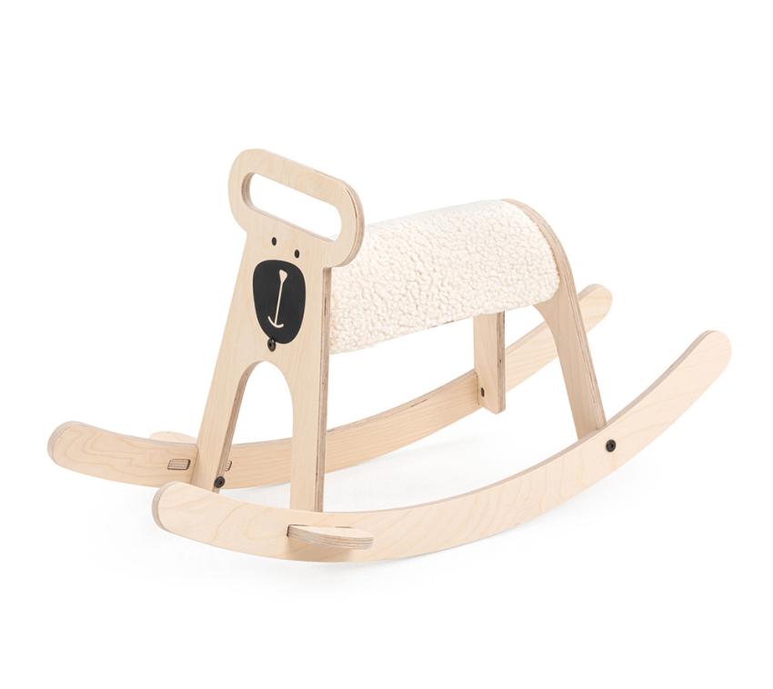 MamaToyz Holz Schaukelpferd Bär | Natur | 76x24x41cm 
