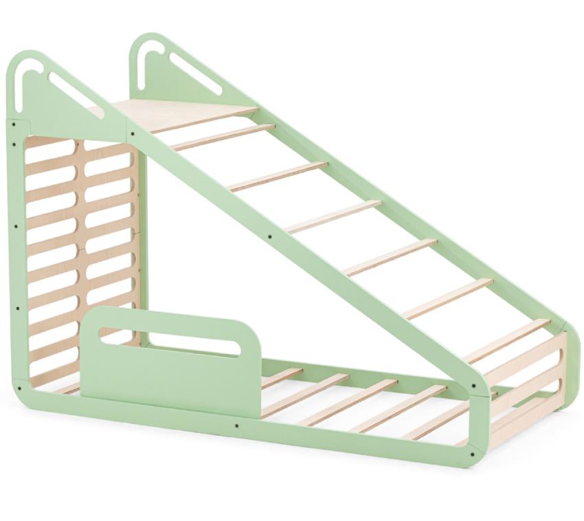 B-Ware MamaToyz Holz Kinderbett Sleepy | Montessori Bett | Grün | 210x100x150 cm 