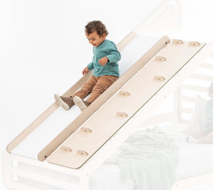 MamaToyz Holz Rutsche & Klettergerüst | Zubehör für Montessori Bett Sleepy | Natur Rutsche und Kletterwand