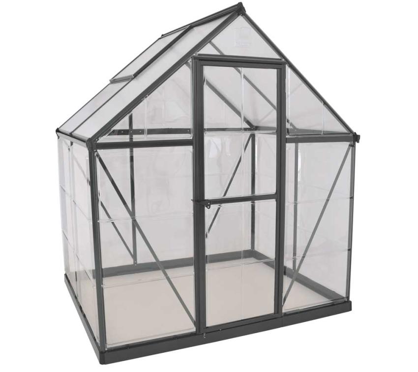 B-WARE Palram - Canopia Aluminium Gewächshaus Hybrid 64 | Anthrazit | 126x185x208 cm 