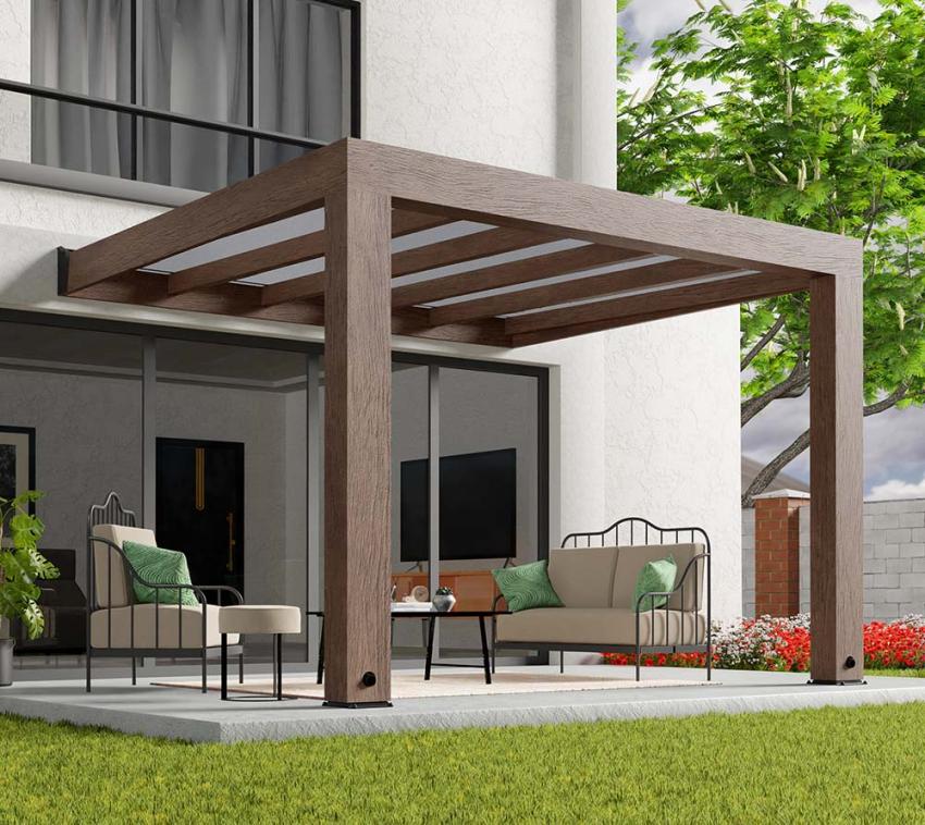 Palram - Canopia Zedernholz Terrassenüberdachung Helsinki 334 | Terrassenüberdachung Holz | Natur | 300x340x253 cm 