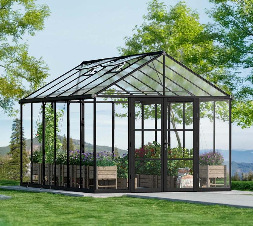 Palram - Canopia Aria 1015 | Alu Gewächshaus mit Fundament | Schwarz | 5x3 m  
