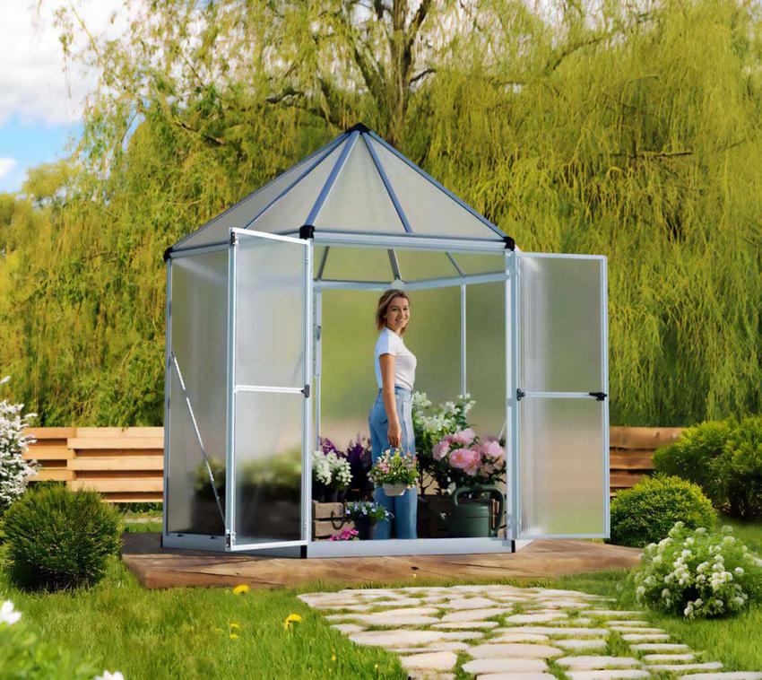 B-WARE Palram - Canopia Hexa | Aluminium Gewächshaus mit Fundament | Orangerie 