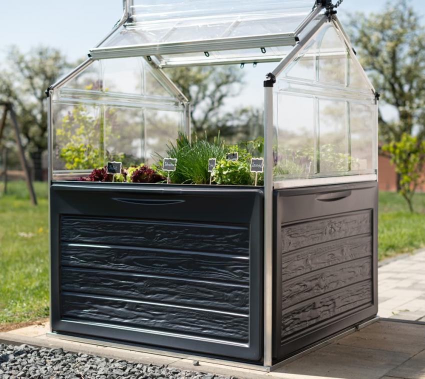 Palram - Canopia Metall Hochbeet mit Gewächshaus Plantino | anthrazit | 118x118x147 cm 