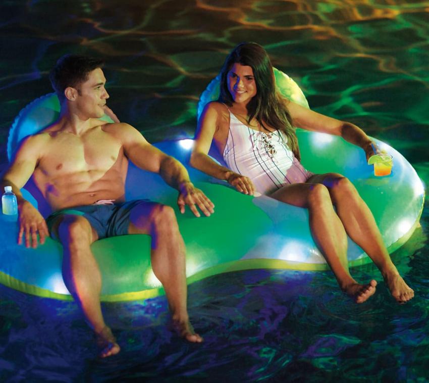 Summer Waves aufblasbarer LED Doppelsitzer Badeinsel grün 207x122 cm 
