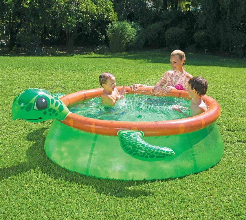 Summer Waves Planschbecken Kinder Pool Schildkröte inkl. Wasserfontäne grün Ø 183x51 cm 