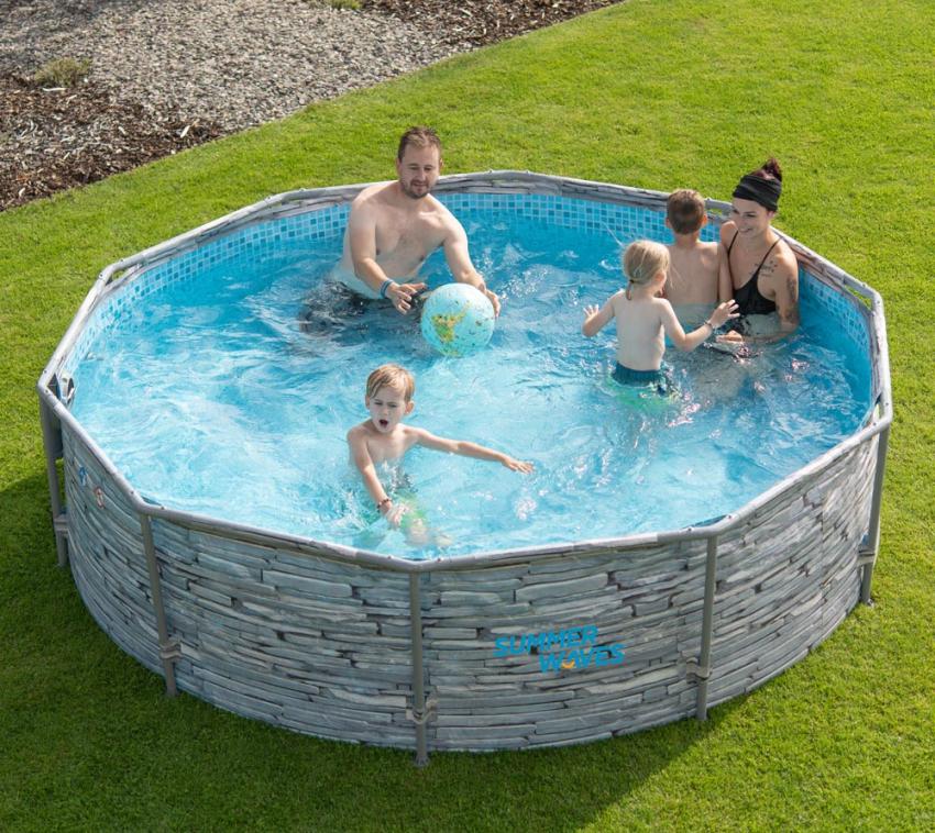 B-WARE Summer Waves Rundpool Active Frame Steinoptik Swimmingpool grau Ø305x76 cm 