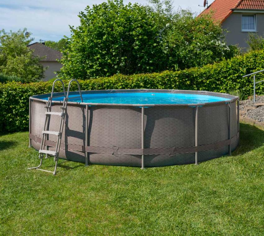 Summer Waves Active Frame Pool | Aufstellpool rund | inkl. Zubehör | Rattanoptik braun | Ø 457x107 cm 