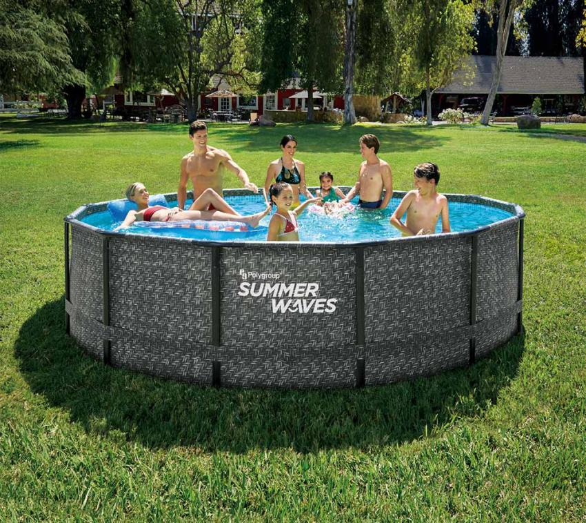 Summer Waves Stahlrahmen Aufstellpool Elite Frame Rattanoptik rund | Grau | 427x427x107 cm 