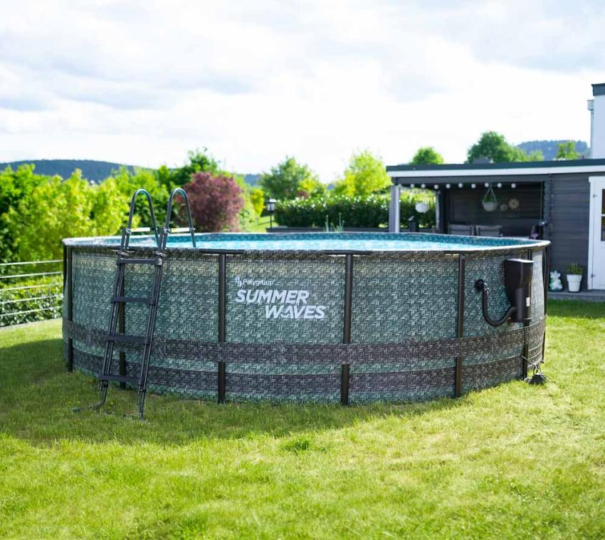 Summer Waves Stahlrahmen Aufstellpool Elite Frame Rattanoptik rund | Grau | 488x488x122 cm 