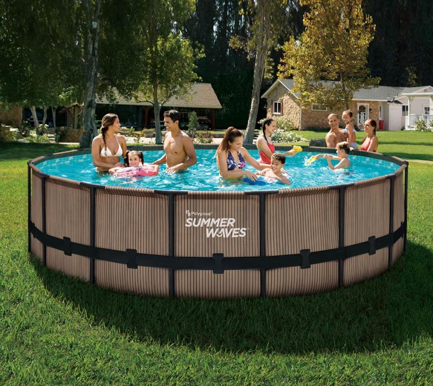 Summer Waves Stahlrahmen Aufstellpool Elite Frame Teakoptik rund | Braun | 488x488x122 cm 
