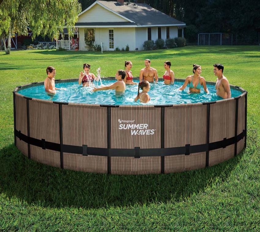 B-WARE Summer Waves Stahlrahmen Aufstellpool Elite Frame Teakoptik braun rund Ø 549x132 cm 