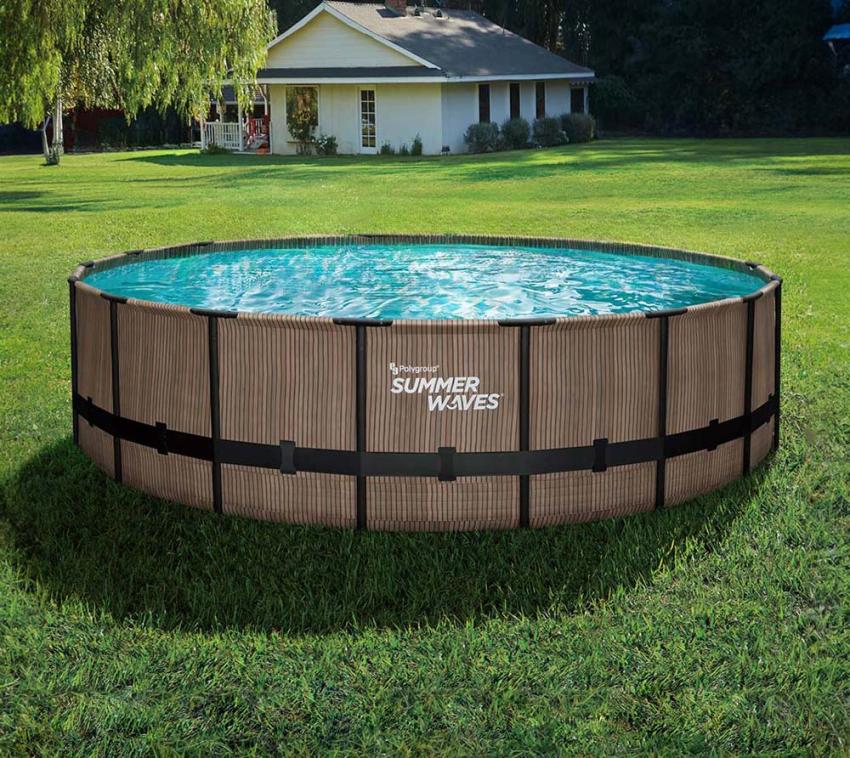 B-WARE Summer Waves Stahlrahmen Aufstellpool Elite Frame Teakoptik rund | Braun | 549x549x132 cm 