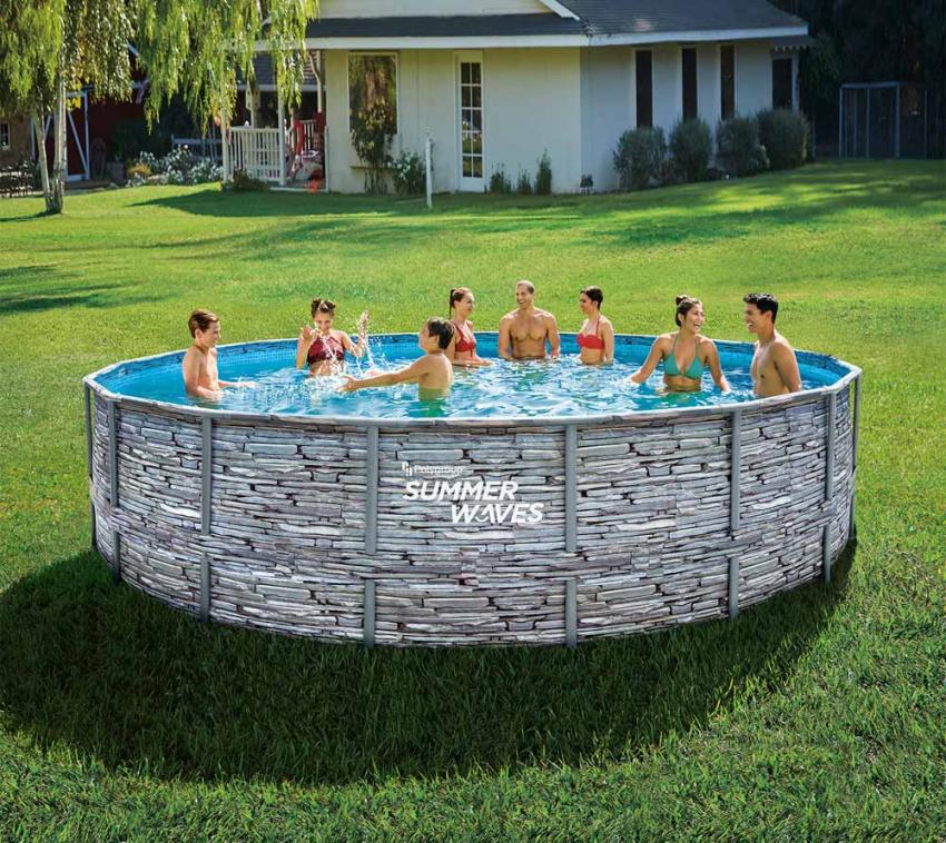 Summer Waves Stahlrahmen Aufstellpool Elite Frame Steinoptik rund | Grau | 549x549x132 cm 