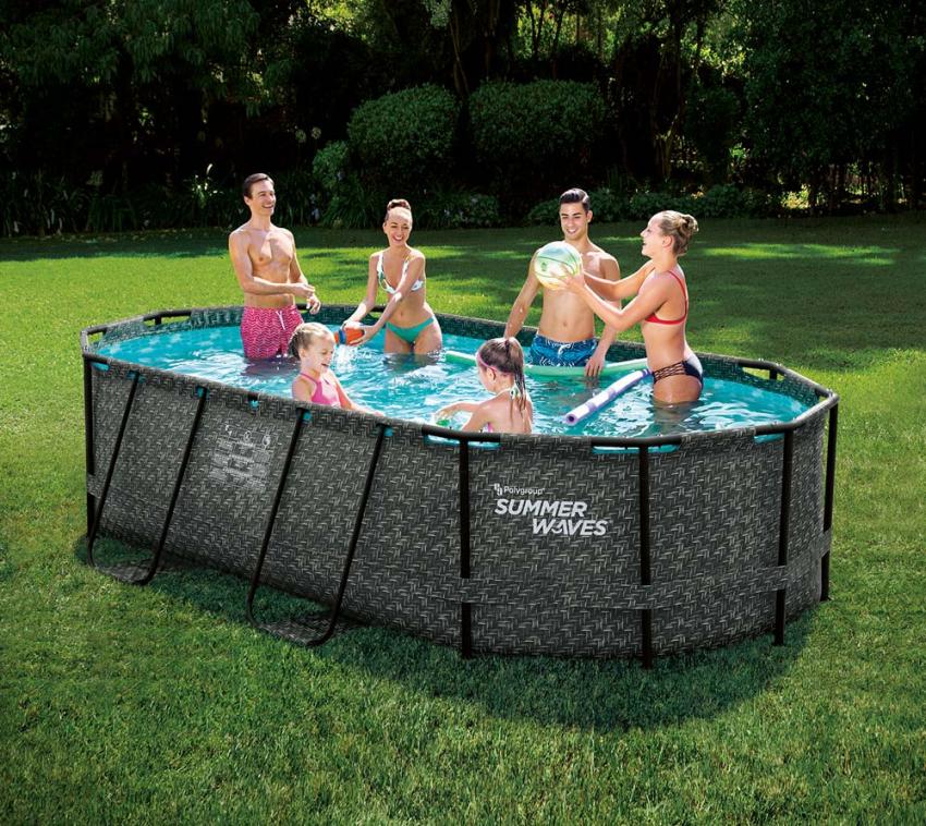 Summer Waves Stahlrahmen Aufstellpool Active Frame Rattanoptik oval | Grau | 424x250x100 cm 