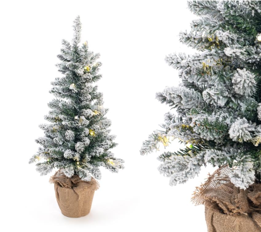 Evergreen Künstlicher Weihnachtsbaum Kunstschnee LED | Grün | 90 cm Übertopf aus Jute