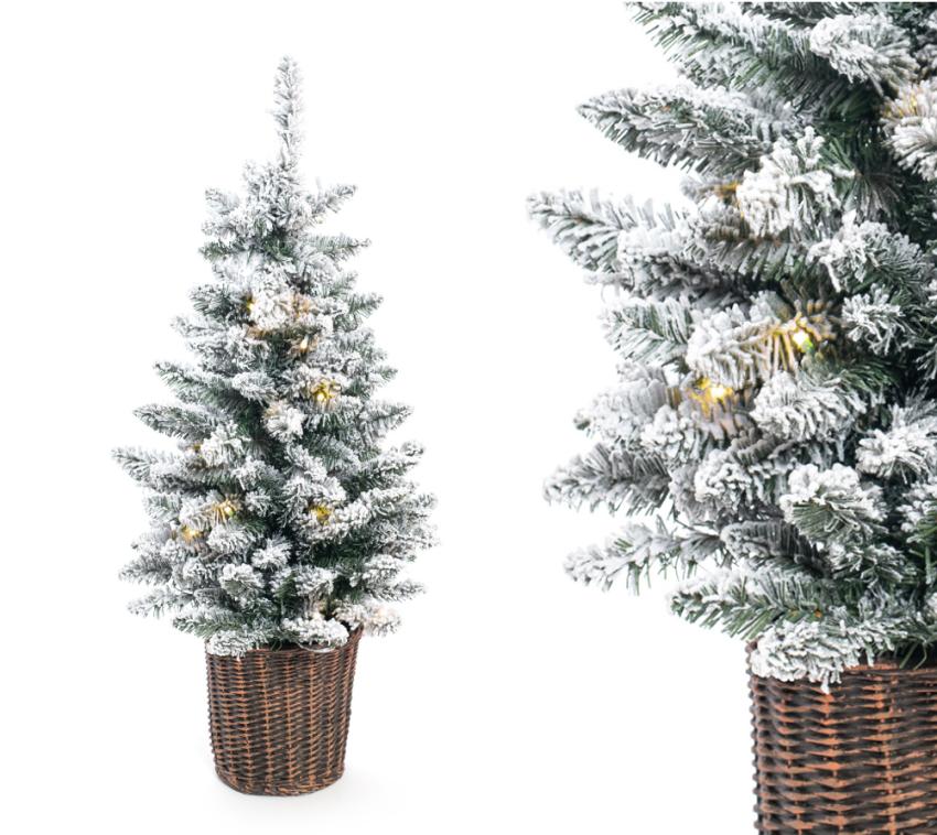 Evergreen Künstlicher Weihnachtsbaum Kunstschnee LED | Grün | 90 cm Geflechteter Übertopf