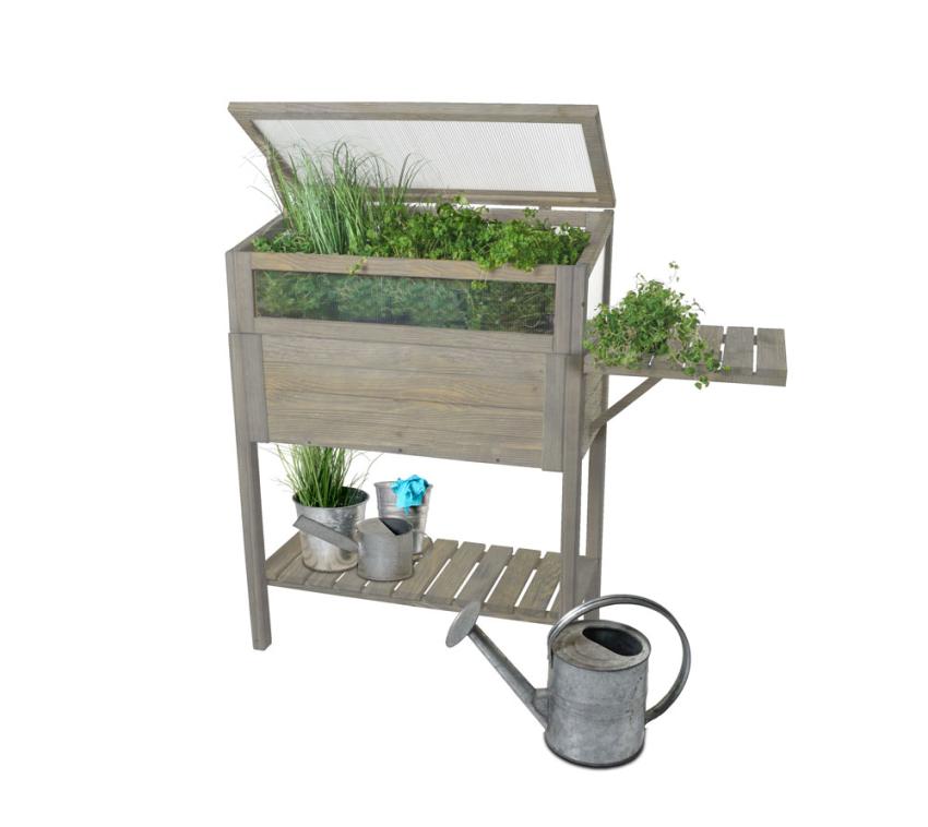 Westmann Holz Hochbeet mit Frühbeetaufsatz Multi | Grau | 118x39x107 cm 