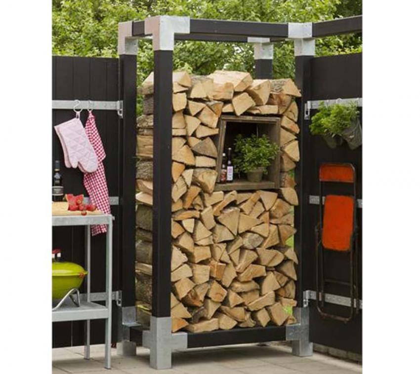 Plus Holz Kaminholzregal Holzlager schwarz 50x286x188 cm 