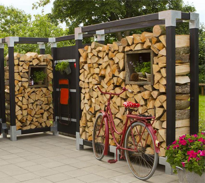 Plus Holz Kaminholzregal Holzlager schwarz 50x206x188 cm 