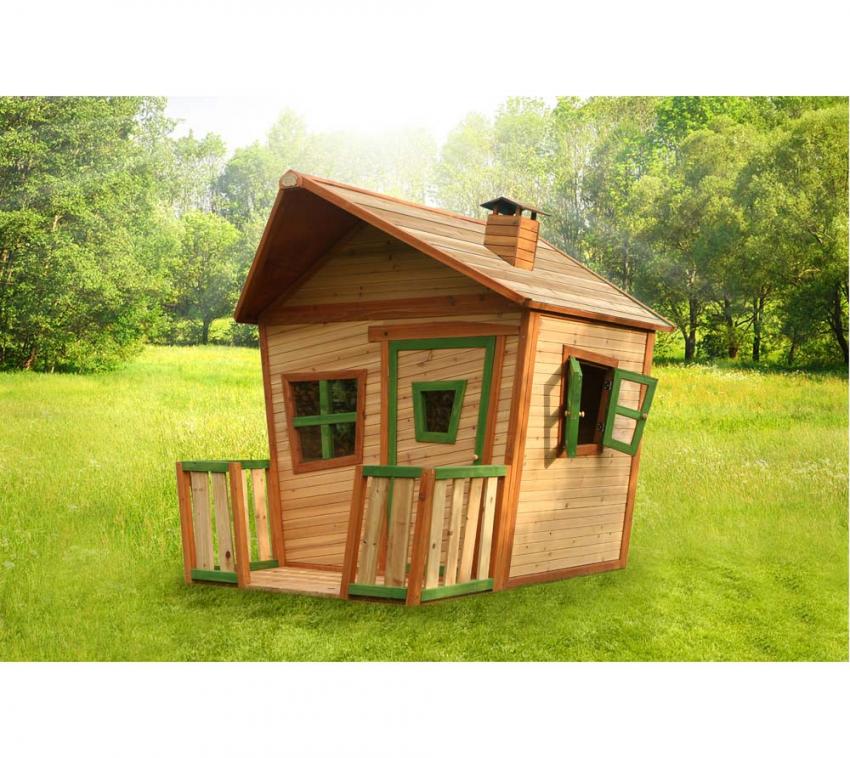 Axi Holz Kinderspielhaus Jesse inkl. Veranda & Fenster | Natur | 180x118x167 cm 