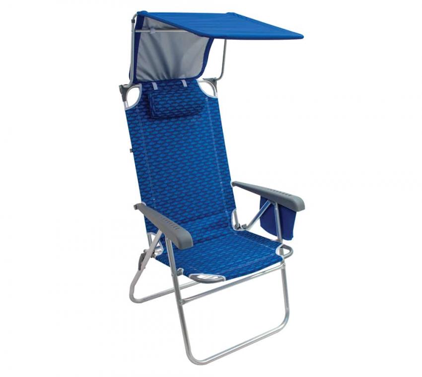 Rio Brands Camping Stuhl Strandstuhl Klappstuhl inkl. Sonnendach und Getränkehalter blau 