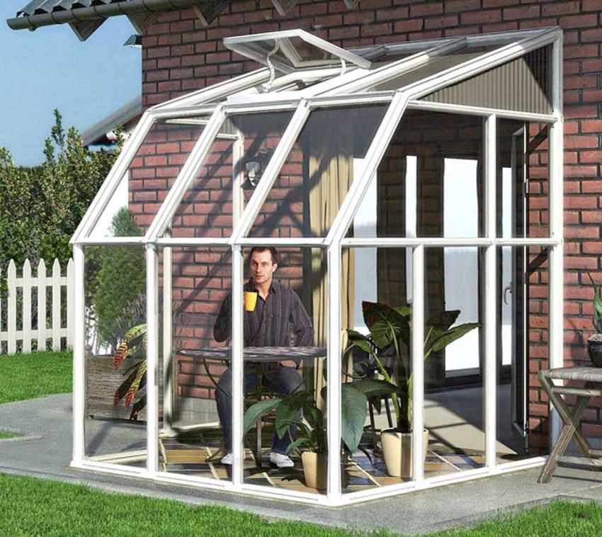 B-WARE Rion Kunststoff Anlehngewächshaus Sun Room 33 weiß 200x201 cm 