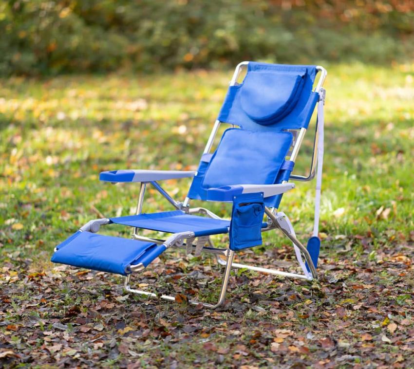 Rio Brands Strandliege Liegestuhl Camping Stuhl inkl. Buch- oder Tablethalter blau 