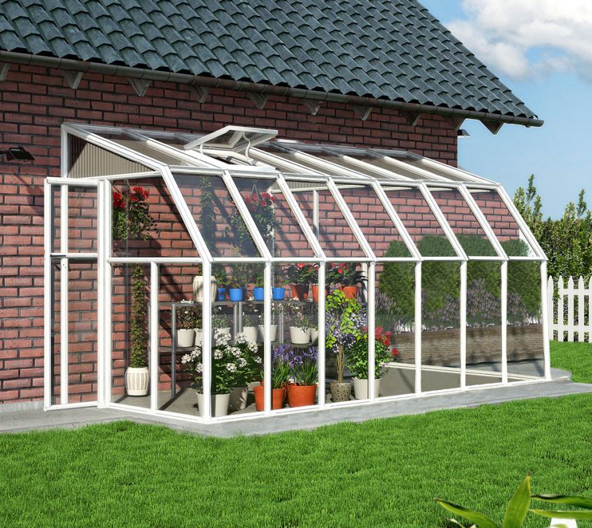 Rion Kunststoff Anlehngewächshaus Sun Room 37 | Weiß | 448x201x247 cm 