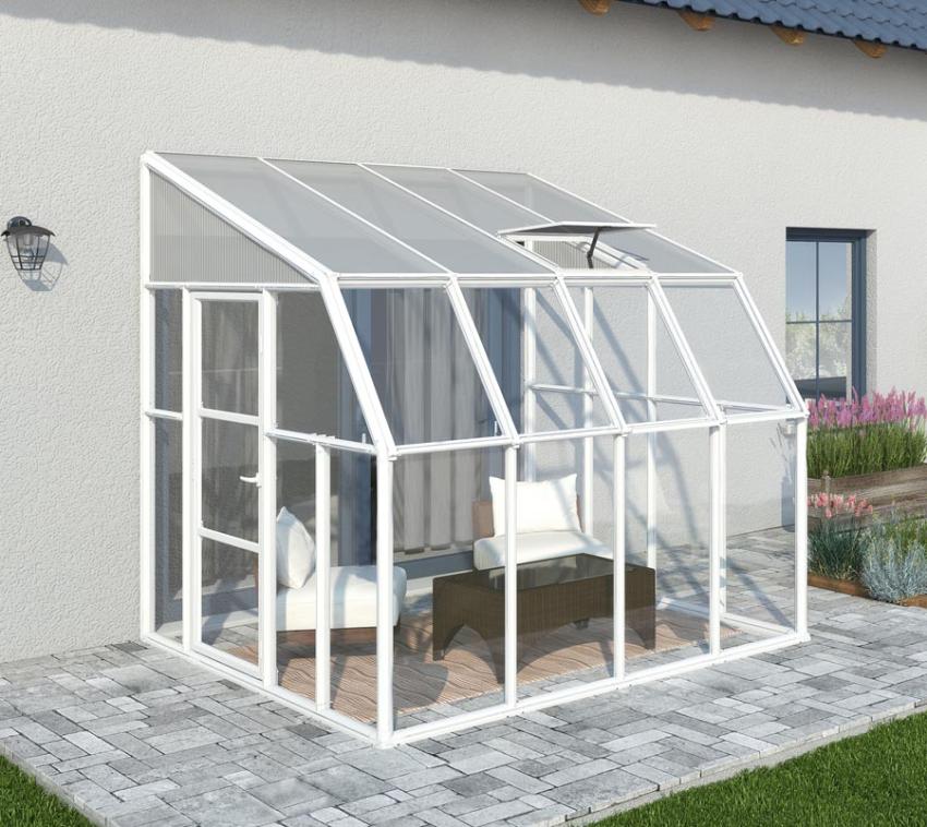 B-WARE Rion Kunststoff Wintergarten Anlehngewächshaus Sun Room 44 weiß 260x258 cm 