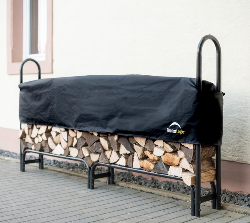 ShelterLogic Stahl Kaminholzregal Holzlager inkl. Abdeckung schwarz 25x244x118 cm 