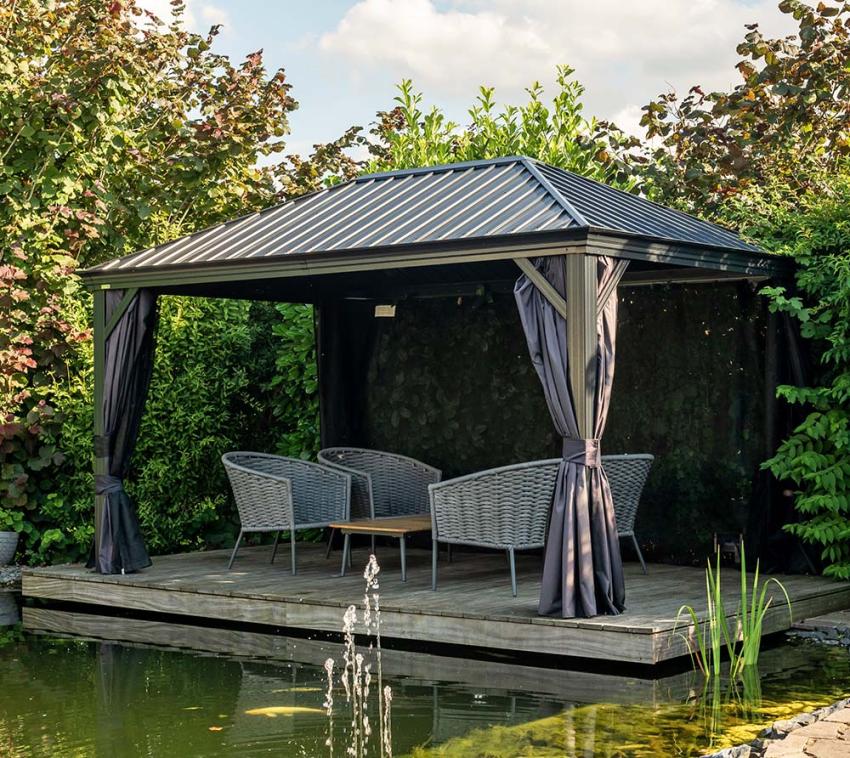 Sojag Alu Pavillon Marsala 1216 | Hardtop Pavillon mit Moskitonetz | Anthrazit | 363x483x293 cm 