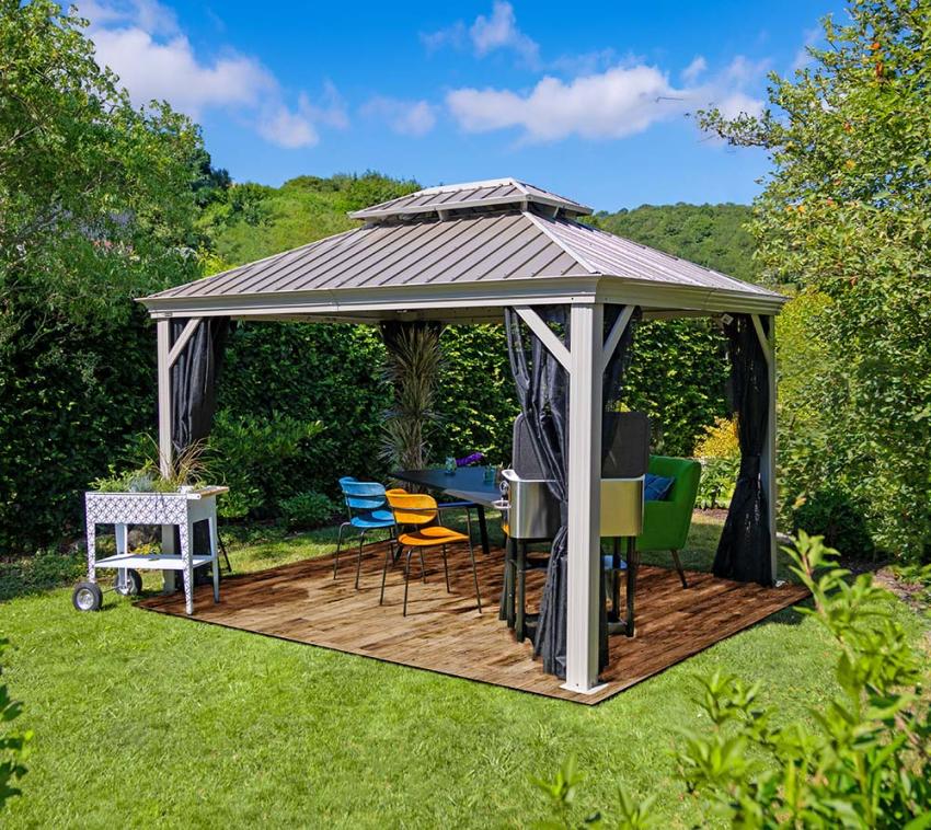 Sojag Alu Pavillon Messina 1216 | Hardtop Pavillon mit Moskitonetz | Anthrazit | 363x483x307 cm  