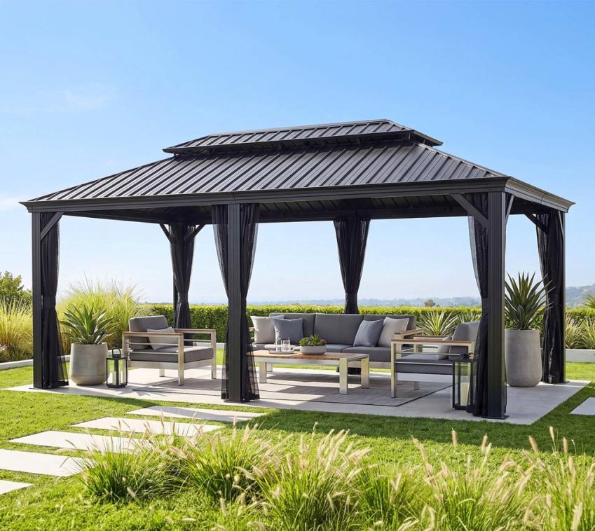 Sojag Messina 1220 | Pavillon mit festem Dach | inkl. Moskitonetz | 4x6 m 