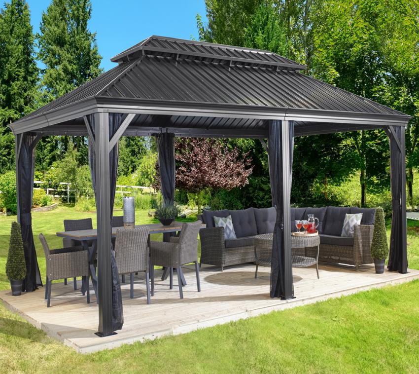 Sojag Aluminium Pavillon Messina 1220 inkl. Moskitonetz | Anthrazit | 363x598x307 cm 