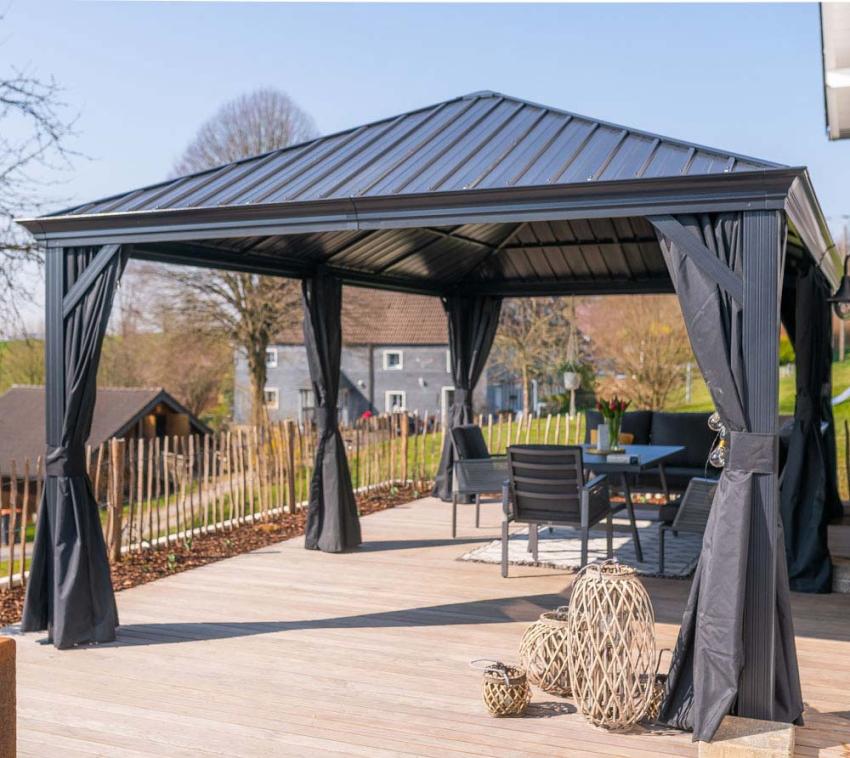 Sojag Alu Pavillon Marsala 1220 | Hardtop Pavillon mit Moskitonetz | Anthrazit | 365x598x293 cm 
