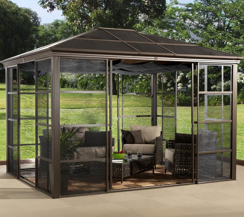 Sojag Aluminium Pavillon Castel 1012 inkl. Sonnenschutz | Bronze | 362x298x283 cm 