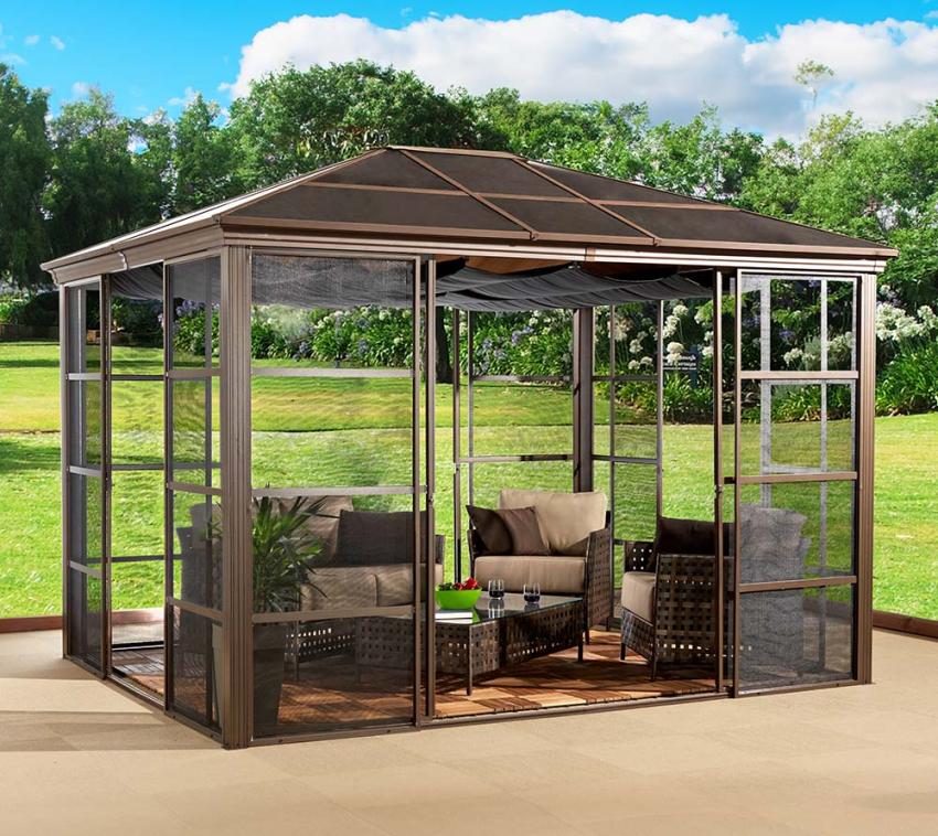 Sojag Aluminium Pavillon Castel 1012 | Hardtop Pavillon inkl. Zubehör | Bronze | 362x298x283 cm 