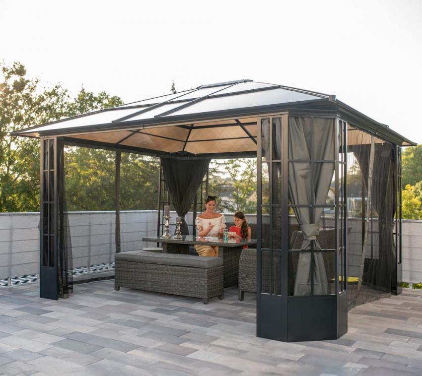 Sojag Aluminium Pavillon Savino 1214 inkl. Moskitonetz | Anthrazit | 361x427x263 cm 
