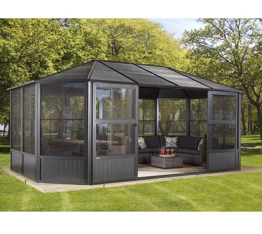 B-WARE Sojag Aluminium Pavillon Wintergarten Charleston 12x18 grau 384x594x281 cm 