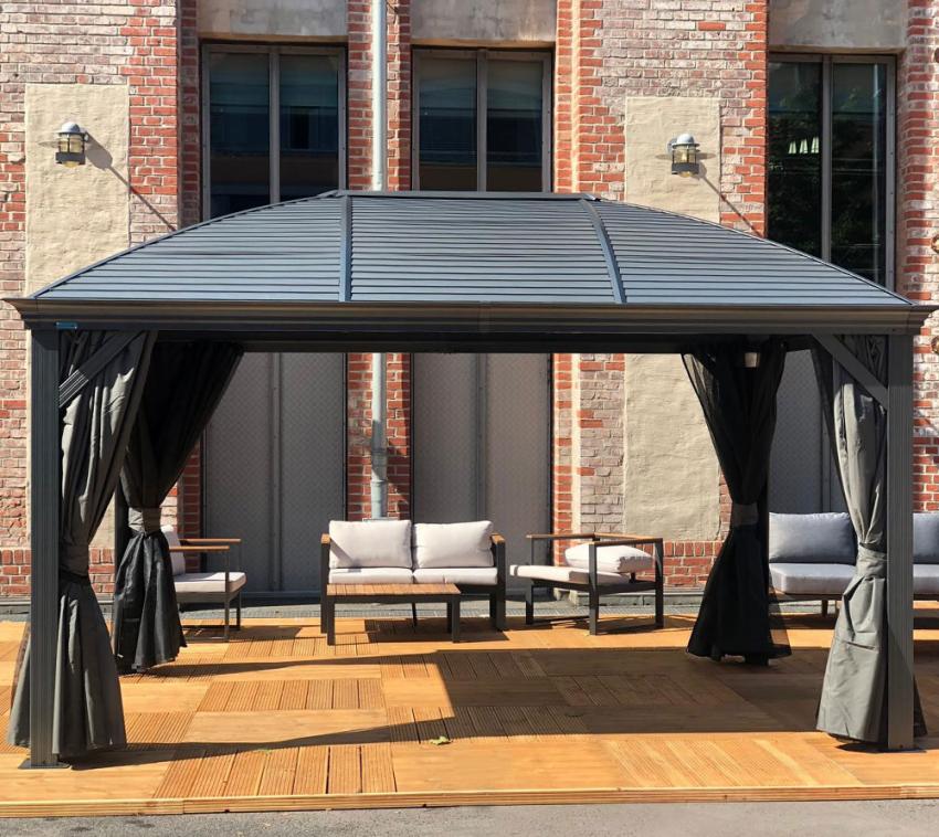 Sojag Alu Pavillon Moreno 1014 | Hardtop Pavillon mit Moskitonetz | Anthrazit | 298x423x283 cm 